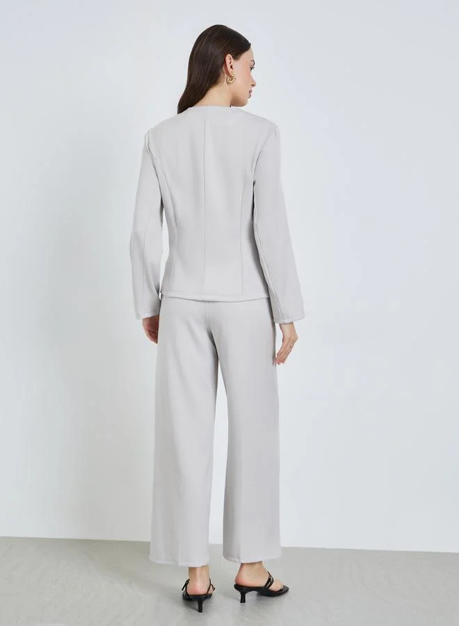 Styli grey Women Grey Blazer and Wide Leg Pants Co-Ords for Women | Best Price UAE